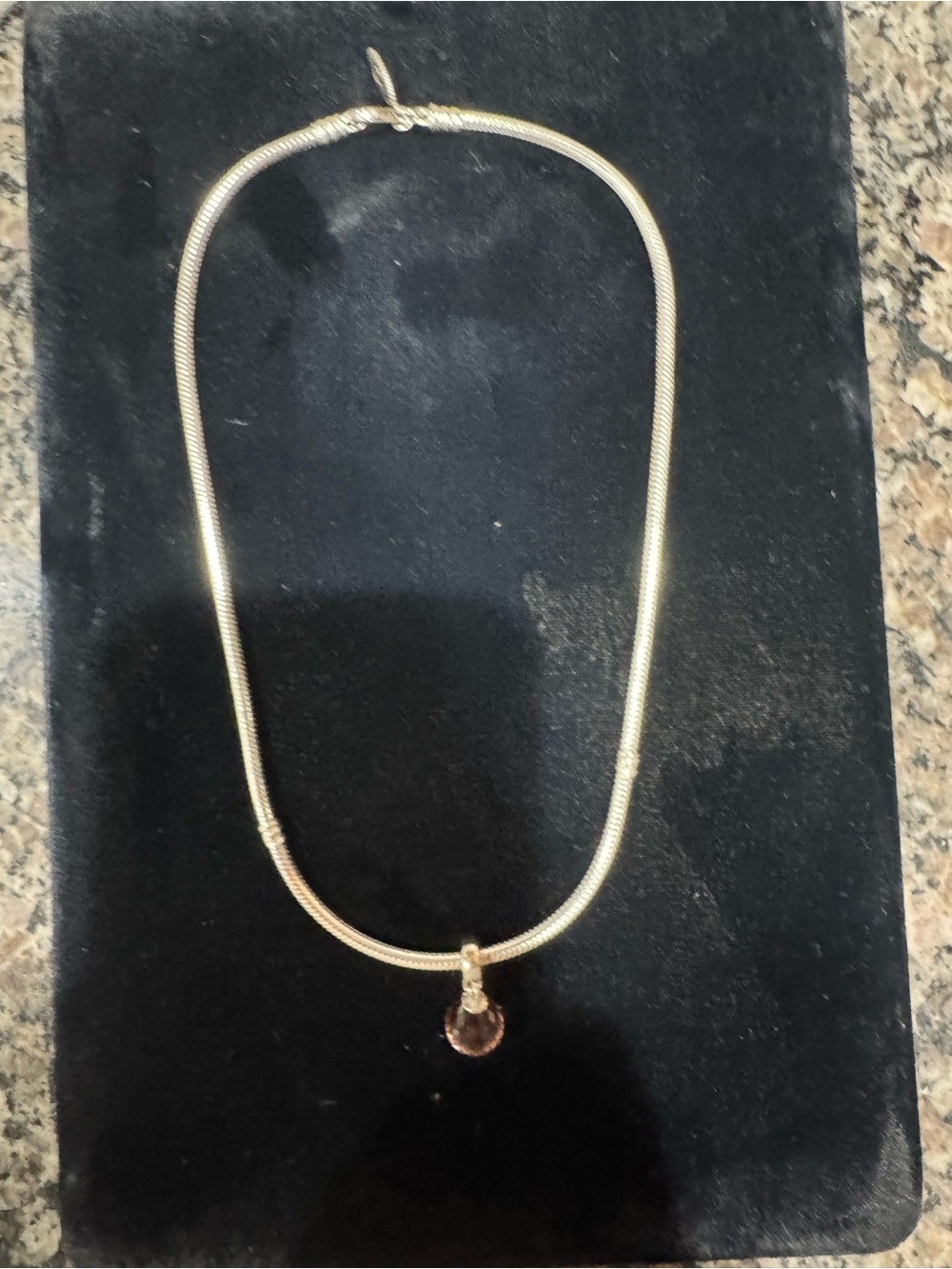 Pandora sterling Silver Snake Necklace with Pink Pendant